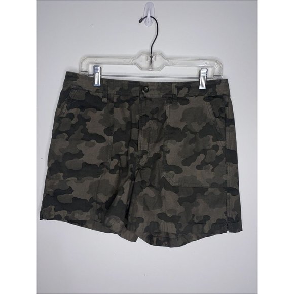 J Crew Womens Camo Shorts Size 8 Army Green Pockets Cotton Flat Front High rise